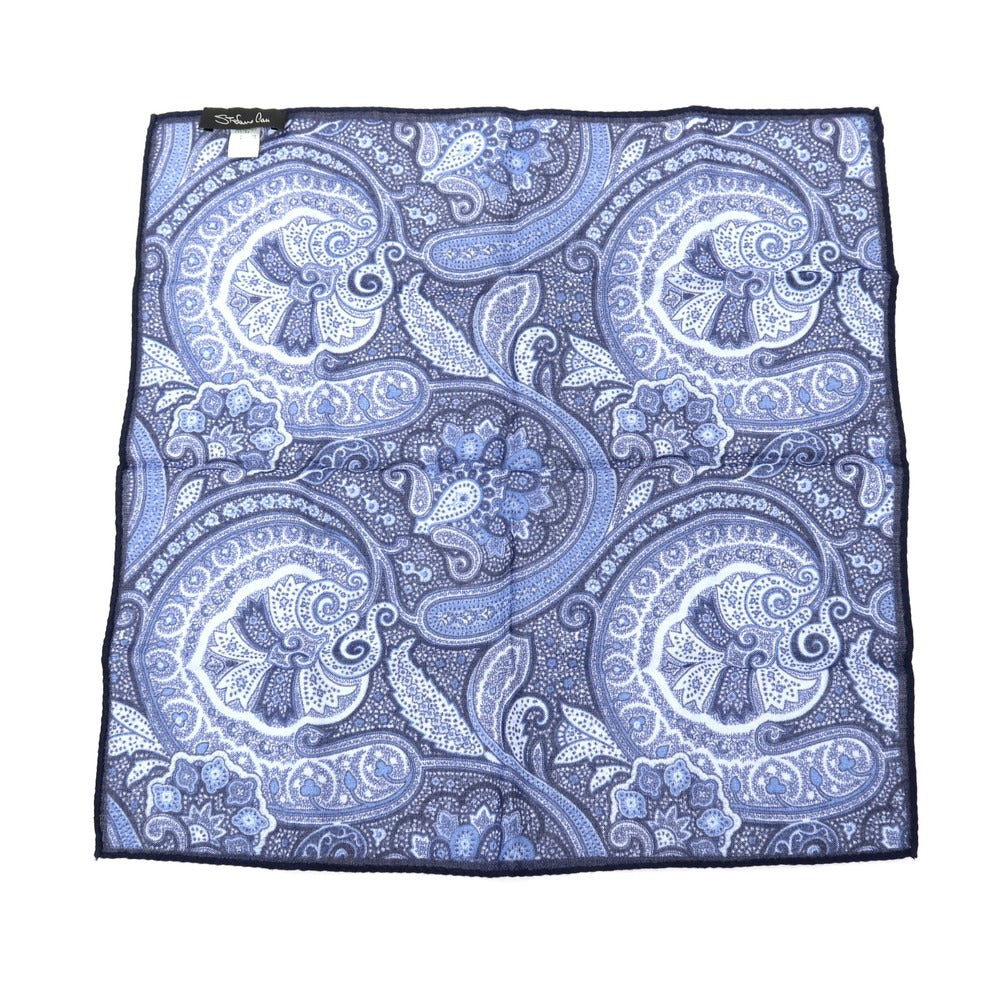 【中古】ステファノ カウ STEFANO CAU ウールシルク ペイズリー ポケットチーフ ネイビー【 状態ランクB 】【 メンズ 】