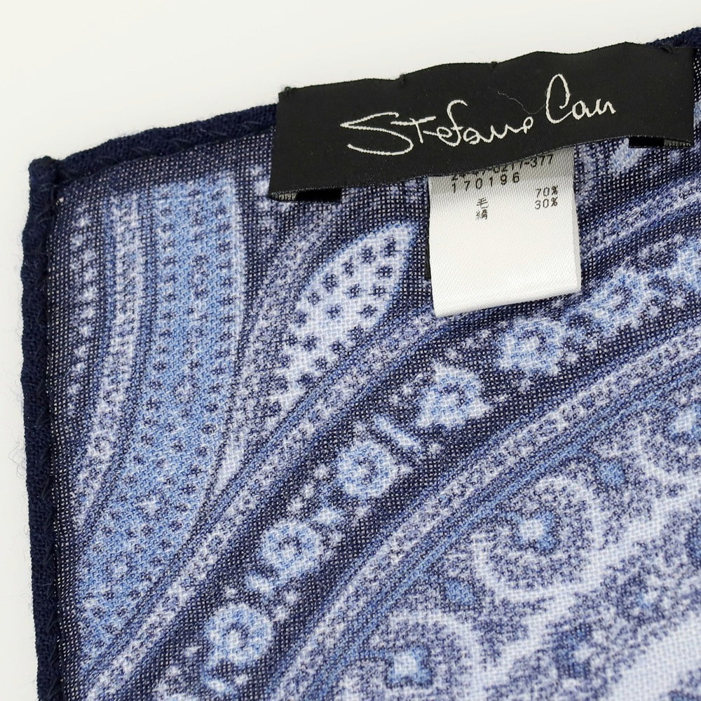 【中古】ステファノ カウ STEFANO CAU ウールシルク ペイズリー ポケットチーフ ネイビー【 状態ランクB 】【 メンズ 】