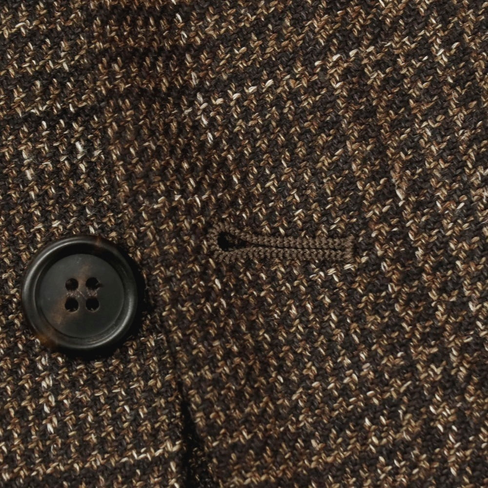 【中古】ブルネロクチネリ Brunello Cucinelli ウールシルクリネン グレンチェック 3B テーラードジャケット ブラウン【サイズ46】【 状態ランクB 】【 メンズ 】