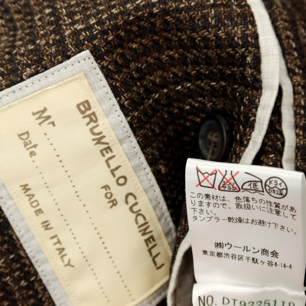 【中古】ブルネロクチネリ Brunello Cucinelli ウールシルクリネン グレンチェック 3B テーラードジャケット ブラウン【サイズ46】【 状態ランクB 】【 メンズ 】