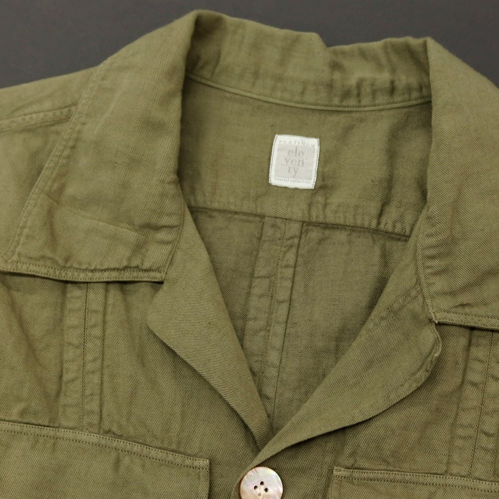 【中古】イレブンティ eleventy コットンリネン オープンカラー カジュアルシャツ オリーブ【サイズ38】【 状態ランクB 】【 メンズ 】