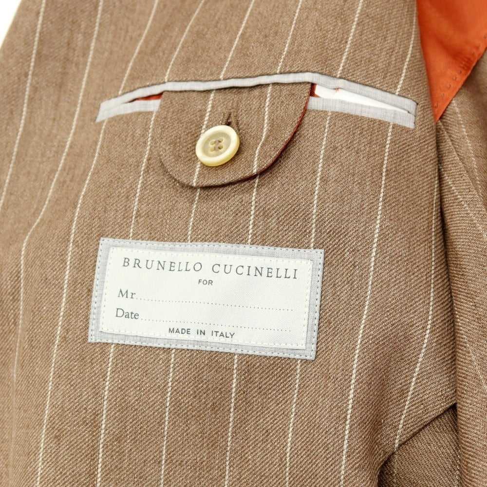 【新品】ブルネロクチネリ Brunello Cucinelli リネン ストライプ テーラードジャケット ブラウン【 50 】【 状態ランクN 】【 メンズ 】