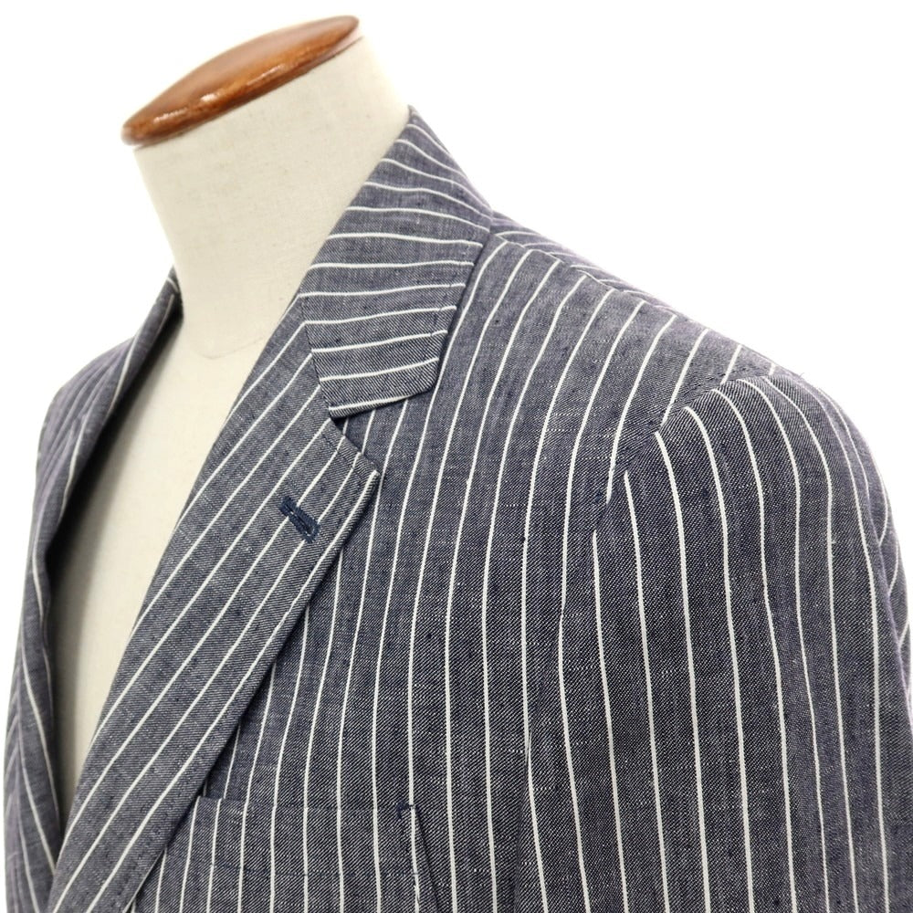 【新品】ブルネロクチネリ Brunello Cucinelli リネン ストライプ テーラードジャケット ネイビーxホワイト【 46 】【 状態ランクN 】【 メンズ 】