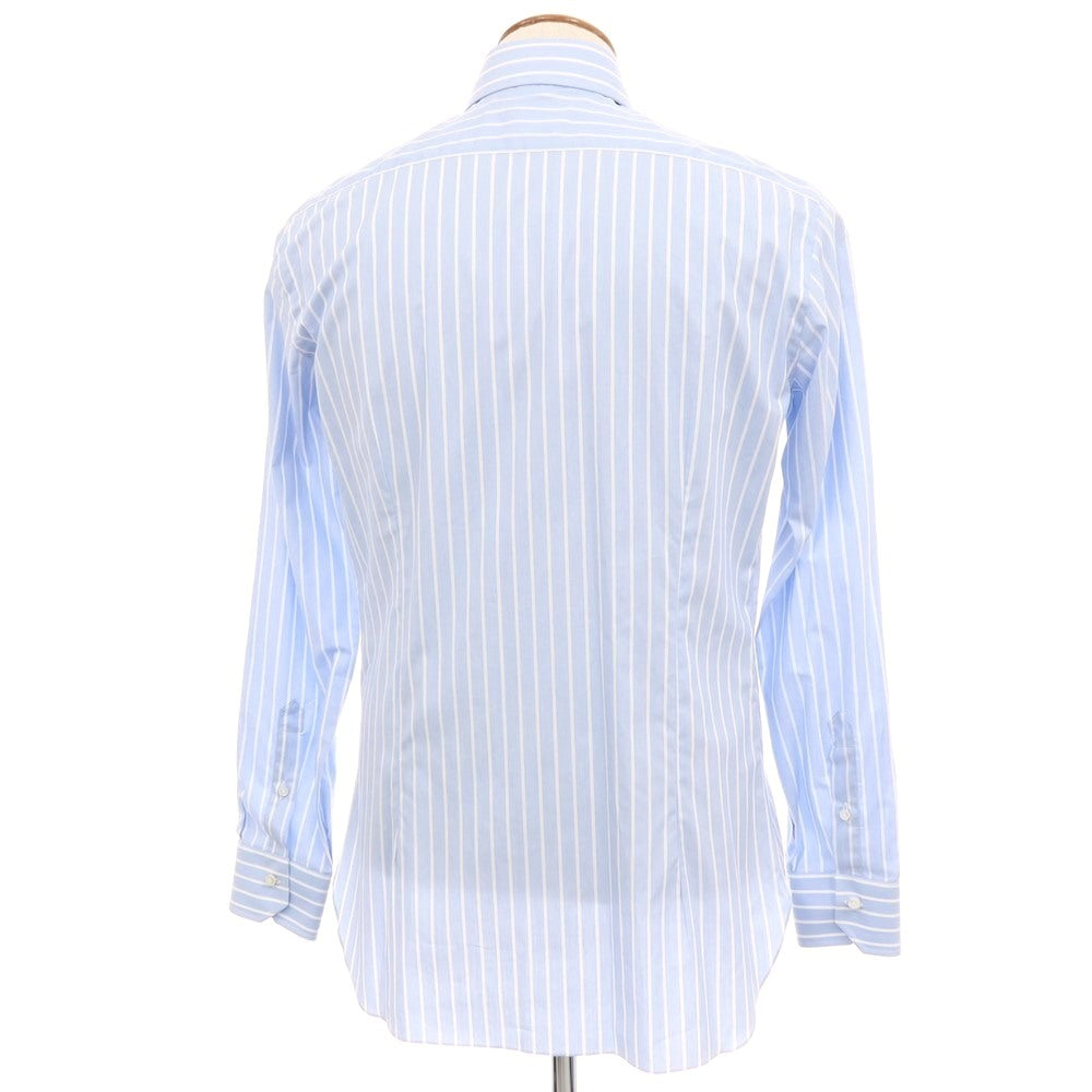 【新品】バルバ BARBA コットン ストライプ ワイドカラー ドレスシャツ ライトブルーxホワイト【 39 】【 状態ランクN 】【 メンズ 】