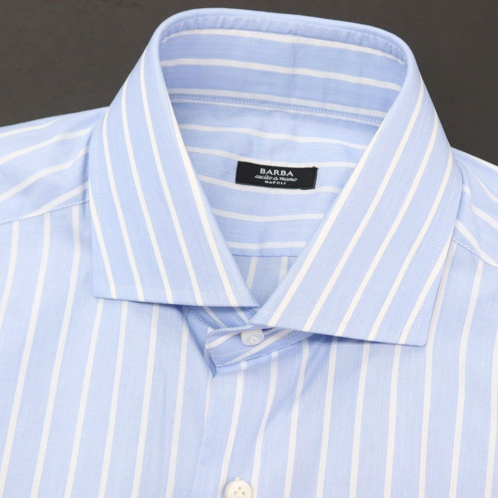【新品】バルバ BARBA コットン ストライプ ワイドカラー ドレスシャツ ライトブルーxホワイト【 39 】【 状態ランクN 】【 メンズ 】