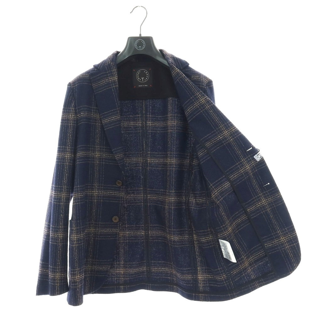 【新品】ティージャケット T-JACKET ウールコットンナイロンポリエステル チェック 2B カジュアルジャケット ネイビー系xベージュ【 S 】【 状態ランクN 】【 メンズ 】