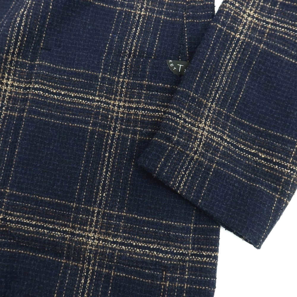 【新品】ティージャケット T-JACKET ウールコットンナイロンポリエステル チェック 2B カジュアルジャケット ネイビー系xベージュ【 S 】【 状態ランクN 】【 メンズ 】