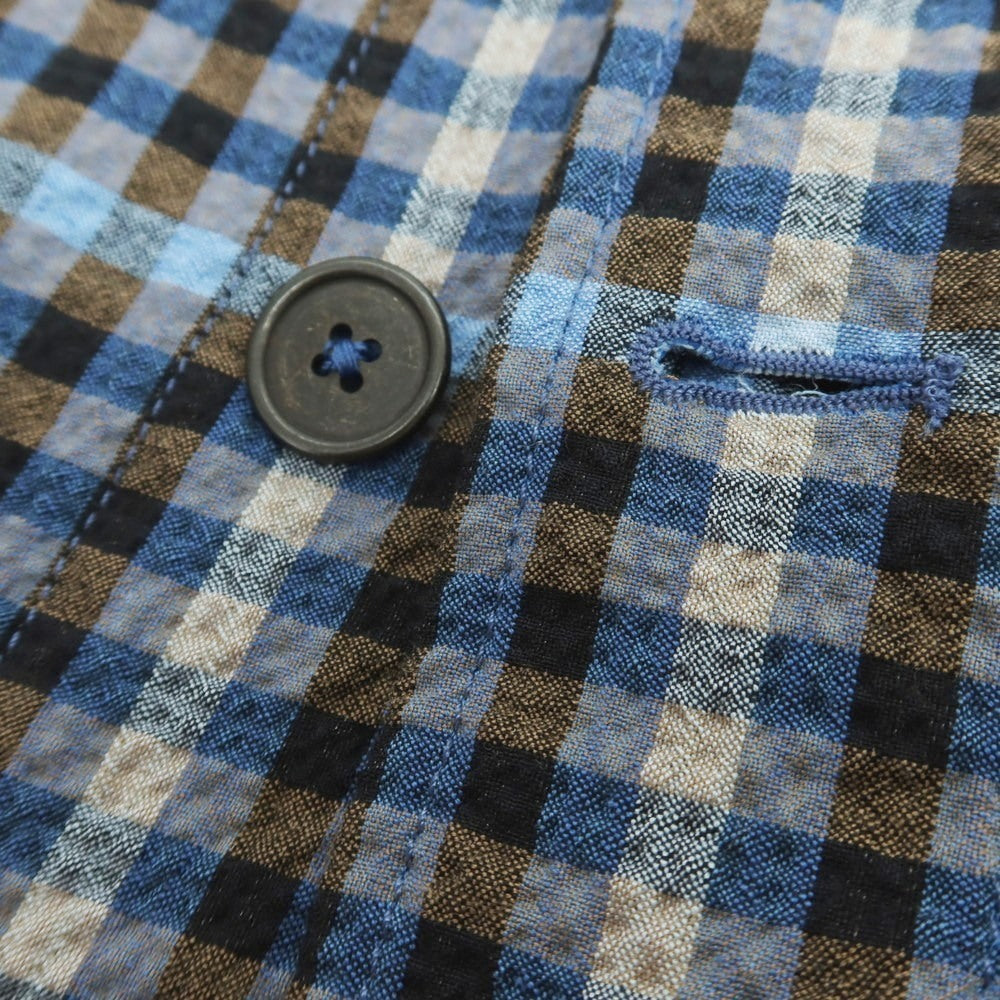 【新品】モンテドーロ Montedoro ストレッチコットンナイロン シアサッカー チェック カバーオール ネイビー系xブラウン【 50 】【 状態ランクN 】【 メンズ 】