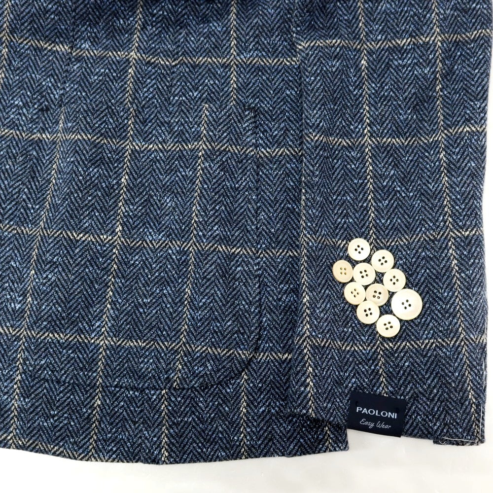 【新品】パオローニ PAOLONI コットンジャージー チェック カジュアルジャケット ネイビー系【 48 】【 状態ランクN 】【 メンズ 】