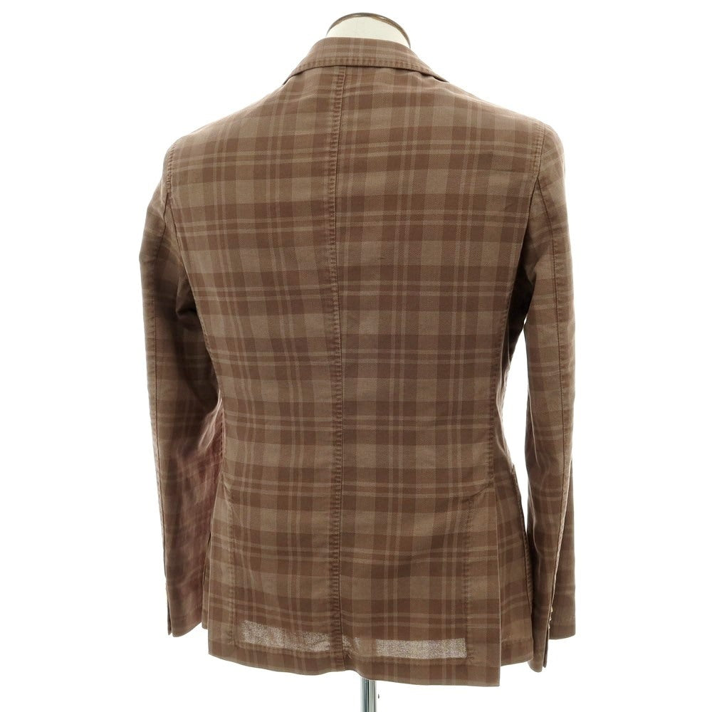 【新品】パオローニ PAOLONI コットンテンセル チェック 3B カジュアルジャケット ブラウン【 50 】【 状態ランクN 】【 メンズ 】