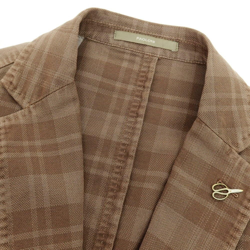 【新品】パオローニ PAOLONI コットンテンセル チェック 3B カジュアルジャケット ブラウン【 50 】【 状態ランクN 】【 メンズ 】