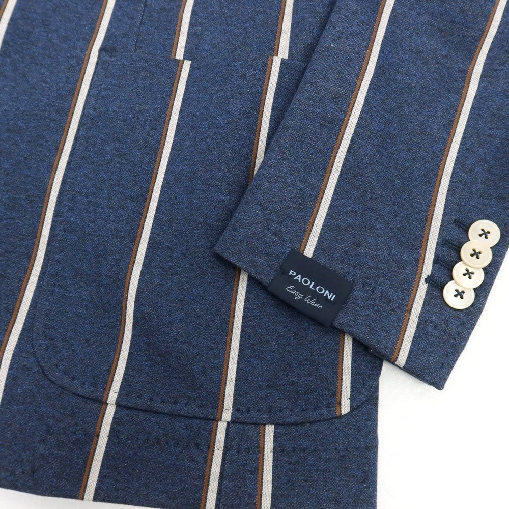 【新品】パオローニ PAOLONI コットン ジャージー ストライプ 3B カジュアルジャケット ネイビー【 50 】【 状態ランクN 】【 メンズ 】