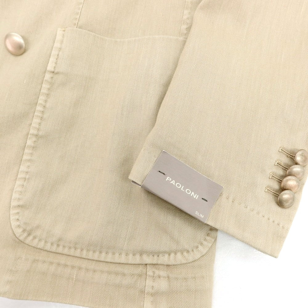 【新品】パオローニ PAOLONI ストレッチ リネンコットン ダブル6B カジュアルジャケット ベージュ【 50 】【 状態ランクN 】【 メンズ 】