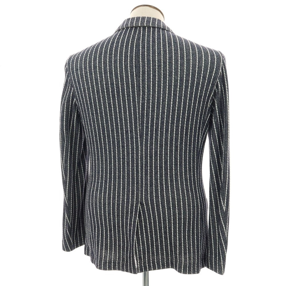 【新品】パオローニ PAOLONI コットンポリエステル ジャージー ストライプ ダブル4B カジュアルジャケット ダークネイビーxホワイト【サイズ50】【 状態ランクN 】【 メンズ 】