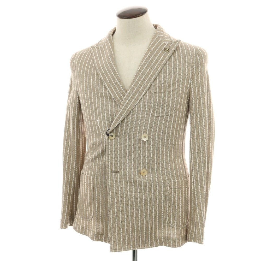 【新品】パオローニ PAOLONI コットンナイロン ジャージー ストライプ ダブル4B カジュアルジャケット ベージュxホワイト【サイズ50】【 状態ランクN 】【 メンズ 】