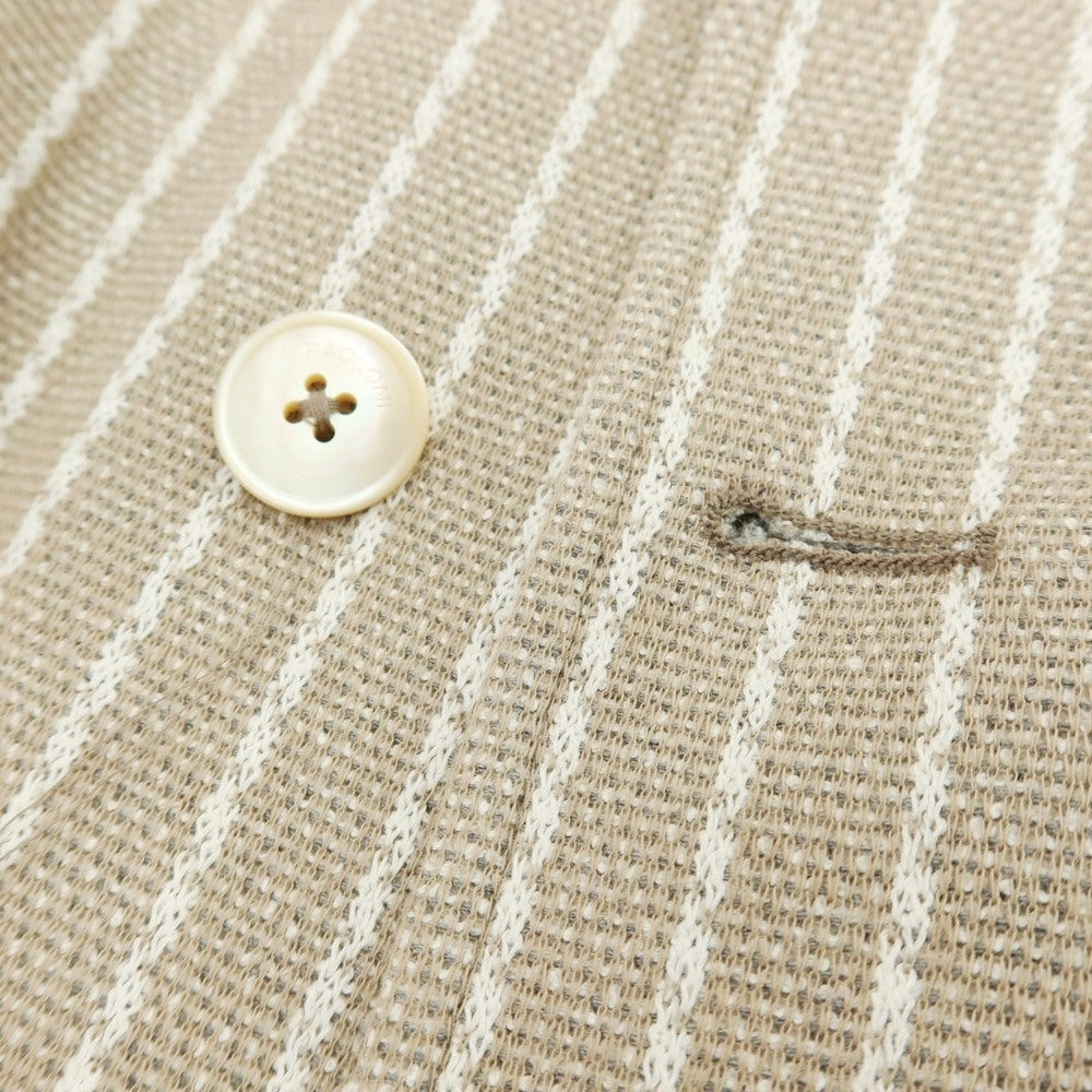 【新品】パオローニ PAOLONI コットンナイロン ジャージー ストライプ ダブル4B カジュアルジャケット ベージュxホワイト【サイズ50】【 状態ランクN 】【 メンズ 】