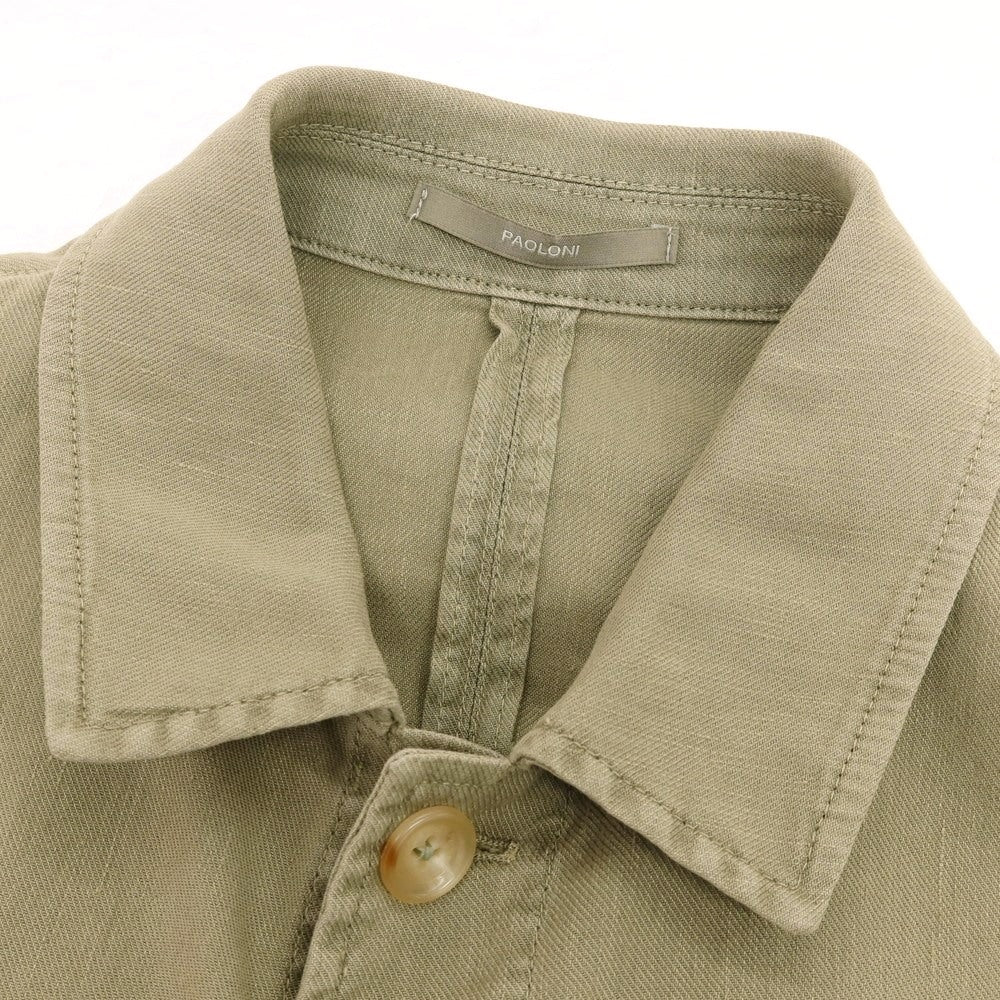 【新品アウトレット】パオローニ PAOLONI ストレッチ リネンコットン カジュアルシャツ カーキ【 50 】【 状態ランクN- 】【 メンズ 】