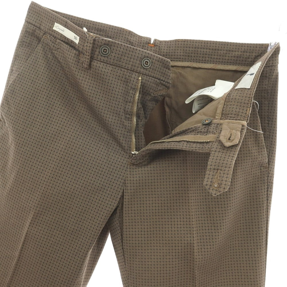 【新品アウトレット】パオローニ PAOLONI ストレッチ コットン 総柄 プリント カジュアルスラックスパンツ ブラウンxネイビー【サイズ50】【 状態ランクN- 】【 メンズ 】