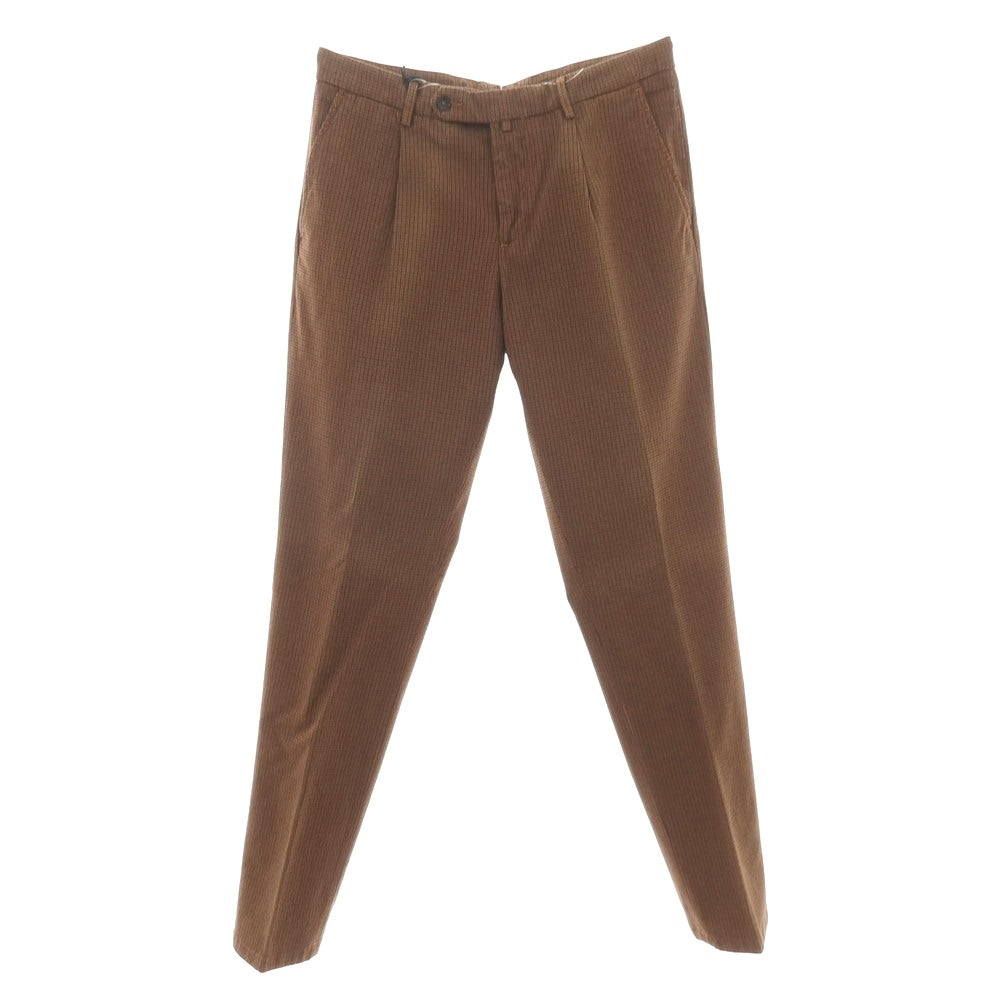 【新品アウトレット】パオローニ PAOLONI ストレッチ コットンポリエステル チェック カジュアルスラックスパンツ ブラウン【サイズ50】【 状態ランクN- 】【 メンズ 】