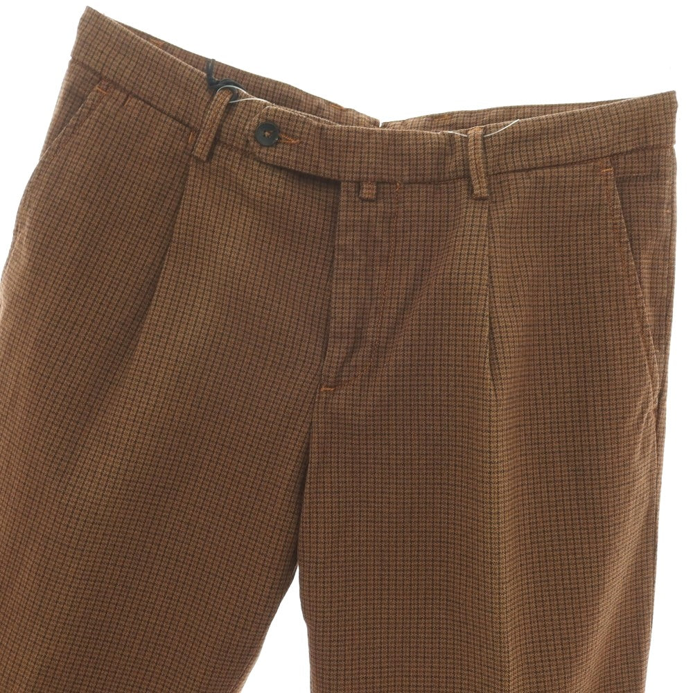 【新品アウトレット】パオローニ PAOLONI ストレッチ コットンポリエステル チェック カジュアルスラックスパンツ ブラウン【サイズ50】【 状態ランクN- 】【 メンズ 】