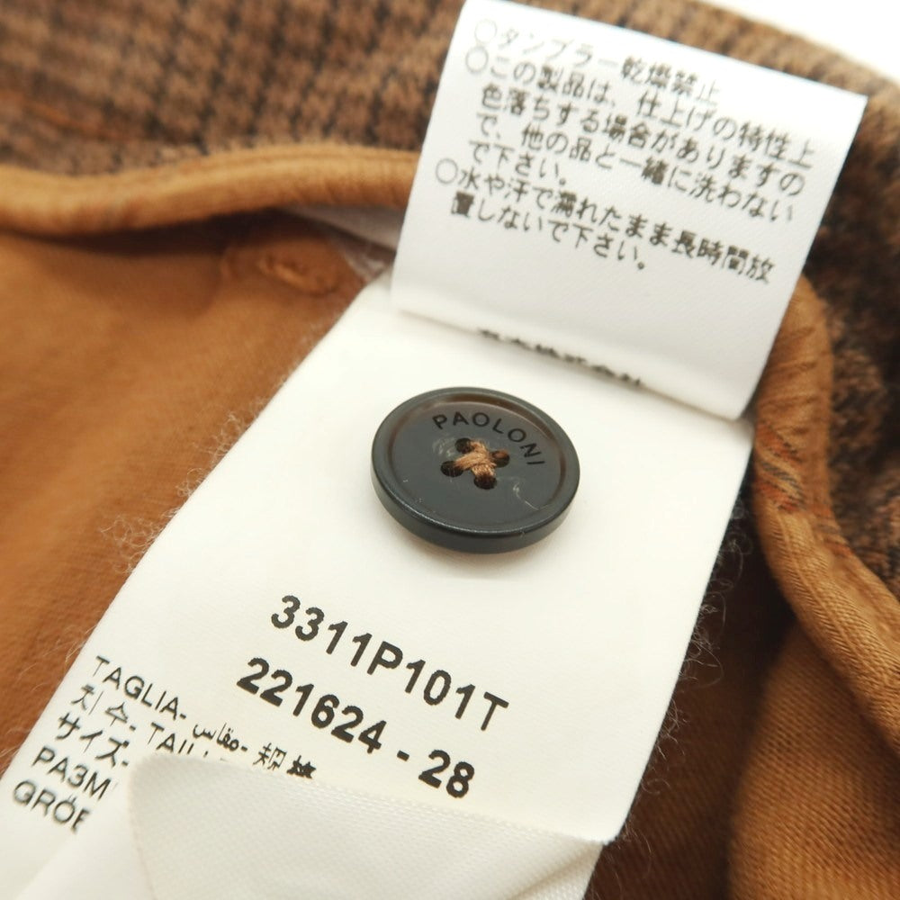 【新品アウトレット】パオローニ PAOLONI ストレッチ コットンポリエステル チェック カジュアルスラックスパンツ ブラウン【サイズ50】【 状態ランクN- 】【 メンズ 】