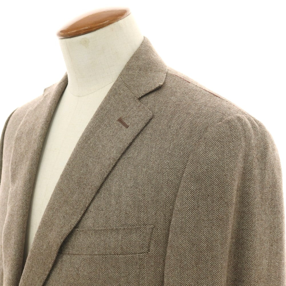 【新品】ラバッツォーロ RAVAZZOLO カシミヤ ヘリンボーン 2B テーラードジャケット ブラウン【 サイズ48 】【 状態ランクN 】【 メンズ 】