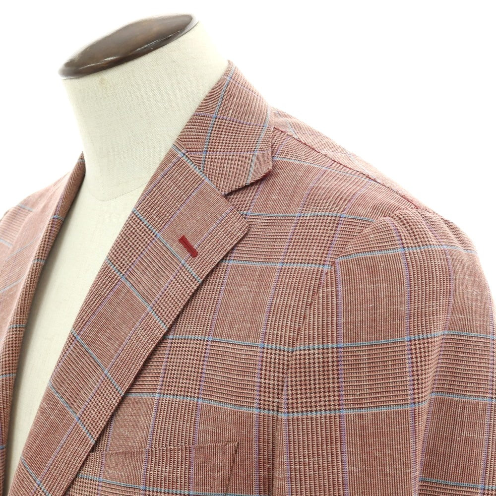 【新品】ラバッツォーロ RAVAZZOLO ウールシルクリネン グレンチェック 2B テーラードジャケット レッド系【サイズ50】【 状態ランクN 】【 メンズ 】