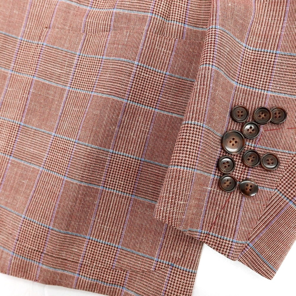 【新品】ラバッツォーロ RAVAZZOLO ウールシルクリネン グレンチェック 2B テーラードジャケット レッド系【サイズ52】【 状態ランクN 】【 メンズ 】