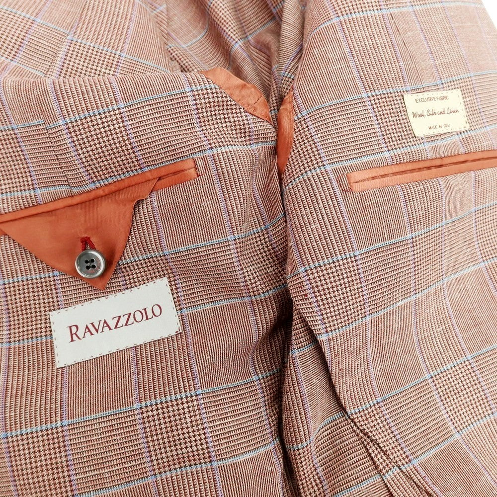【新品】ラバッツォーロ RAVAZZOLO ウールシルクリネン グレンチェック 2B テーラードジャケット レッド系【サイズ52】【 状態ランクN 】【 メンズ 】