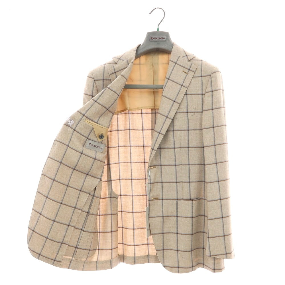 【新品】ラバッツォーロ RAVAZZOLO ウールシルク チェック 2B テーラードジャケット ベージュ【サイズ48】【 状態ランクN 】【 メンズ 】