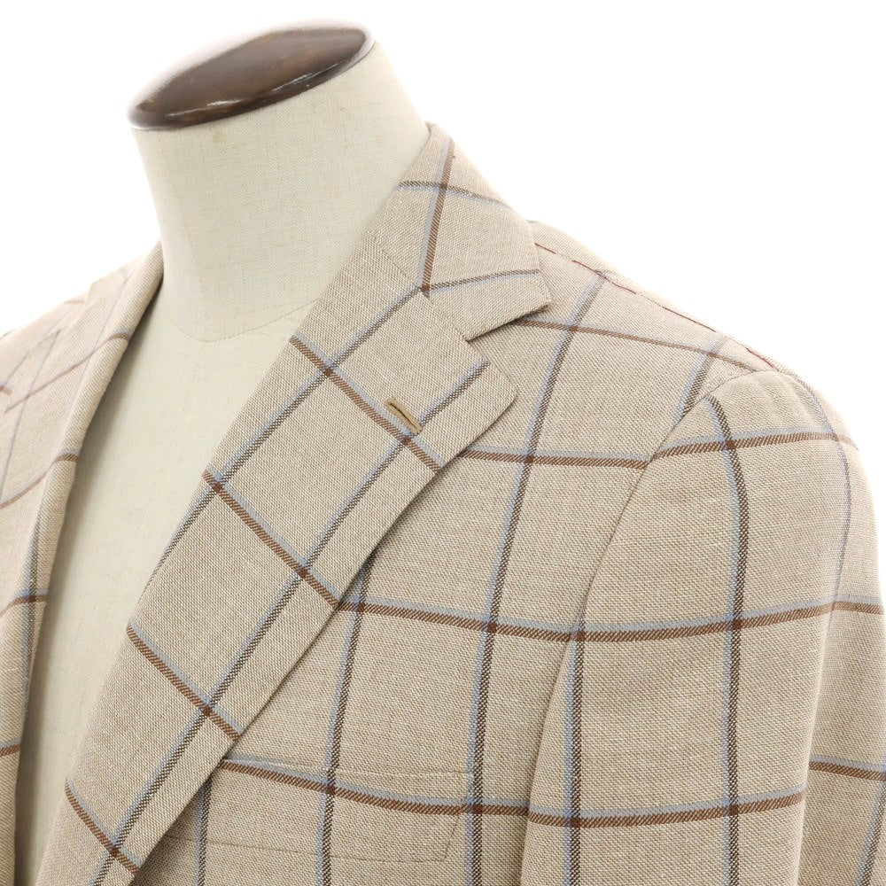 【新品】ラバッツォーロ RAVAZZOLO ウールシルク チェック 2B テーラードジャケット ベージュ【サイズ50】【 状態ランクN 】【 メンズ 】