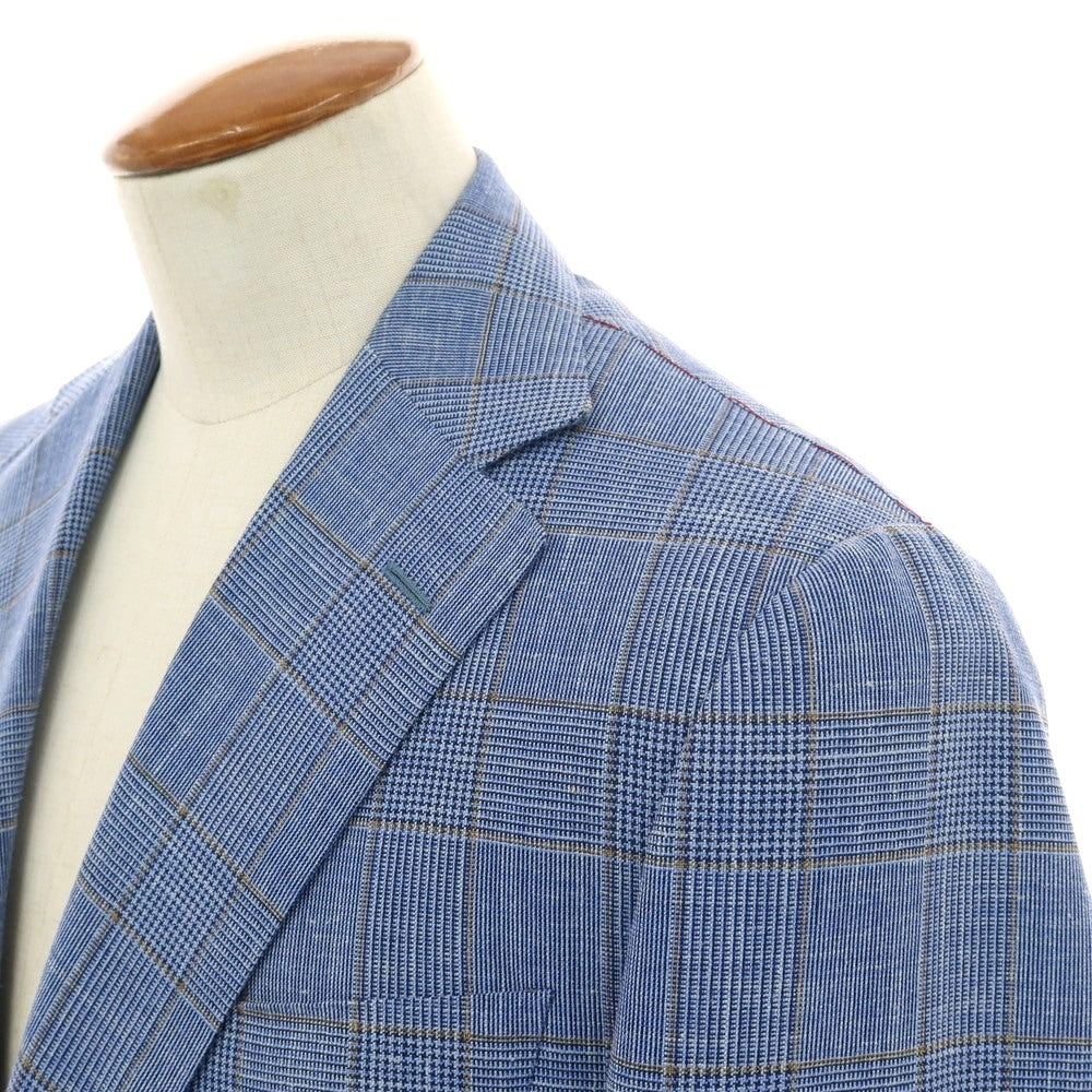 【新品】ラバッツォーロ RAVAZZOLO ウールシルクリネン グレンチェック 2B テーラードジャケット ライトブルー【サイズ48】【 状態ランクN 】【 メンズ 】