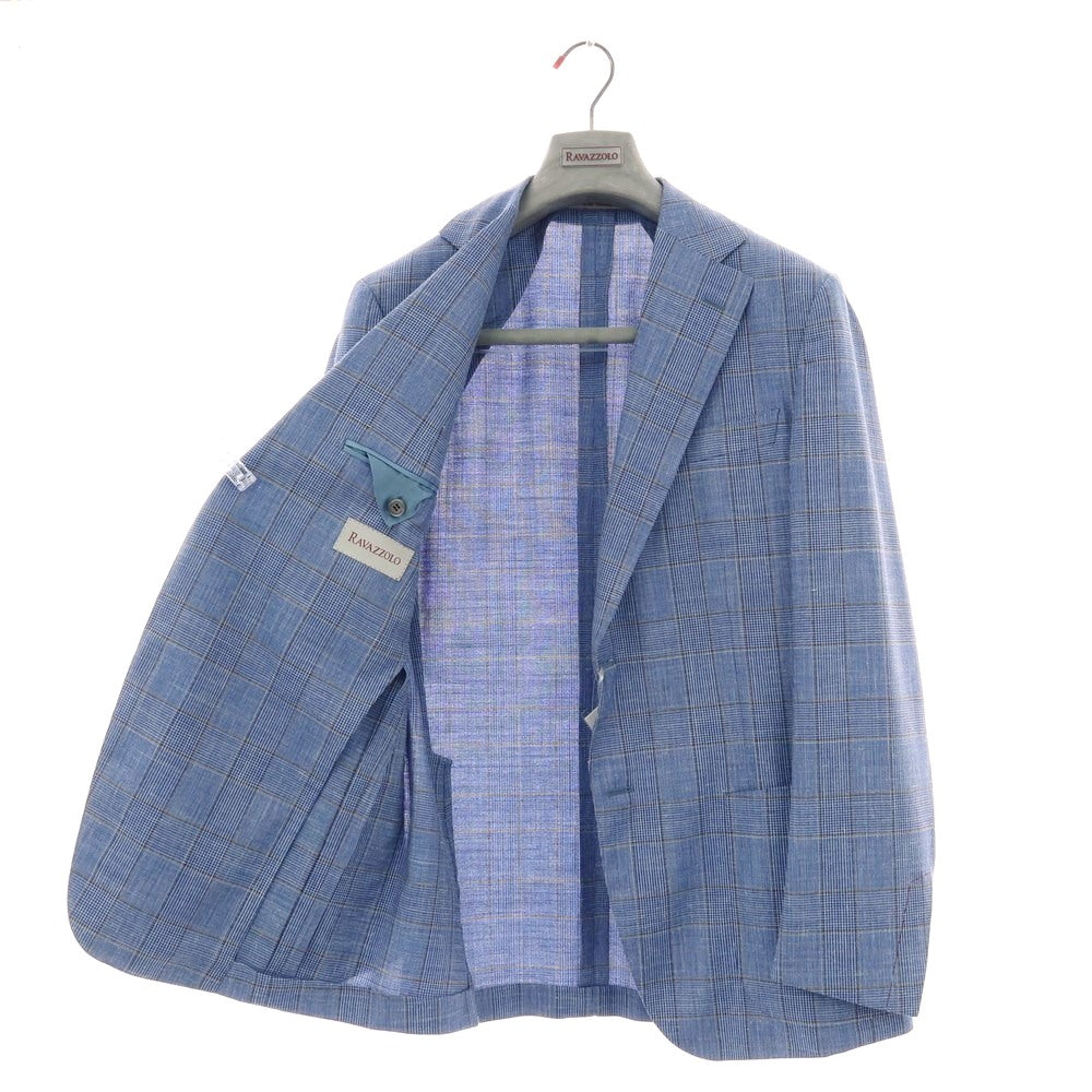 【新品】ラバッツォーロ RAVAZZOLO ウールシルクリネン グレンチェック 2B テーラードジャケット ライトブルー【サイズ50】【 状態ランクN 】【 メンズ 】