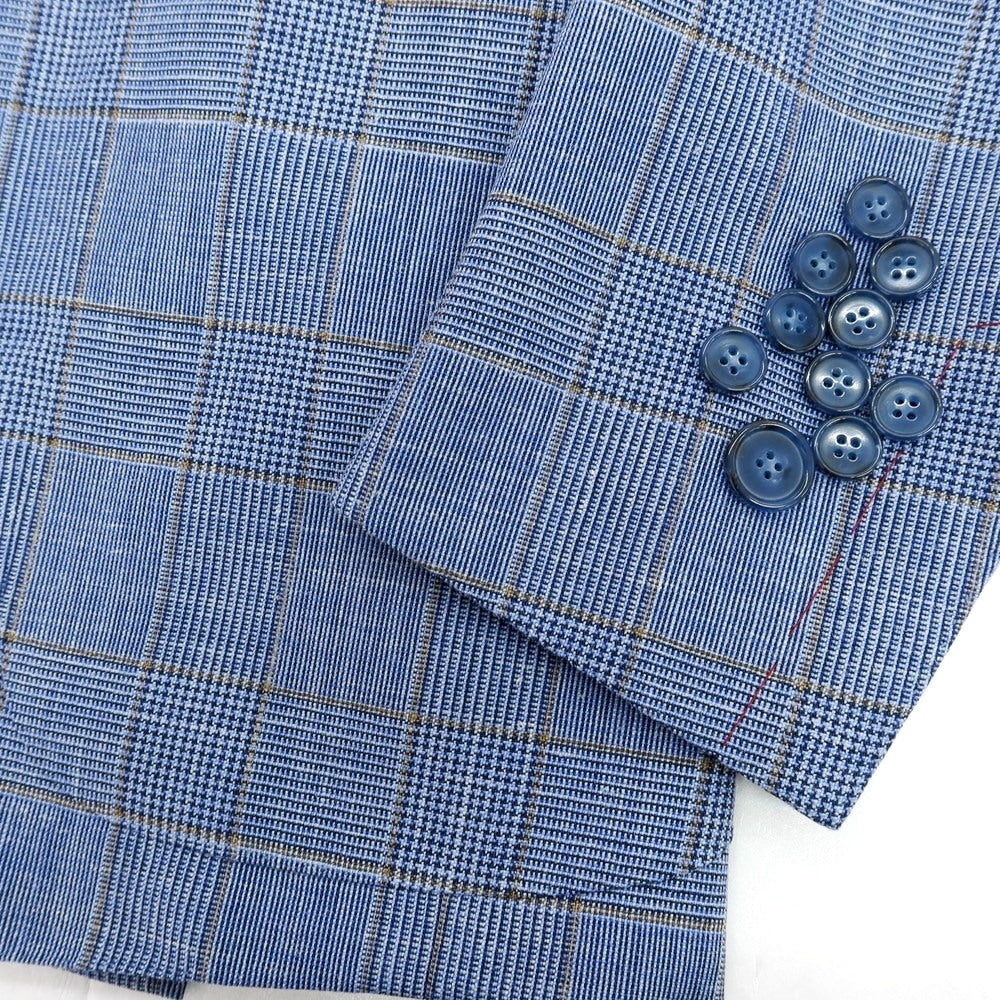 【新品】ラバッツォーロ RAVAZZOLO ウールシルクリネン グレンチェック 2B テーラードジャケット ライトブルー【サイズ50】【 状態ランクN 】【 メンズ 】