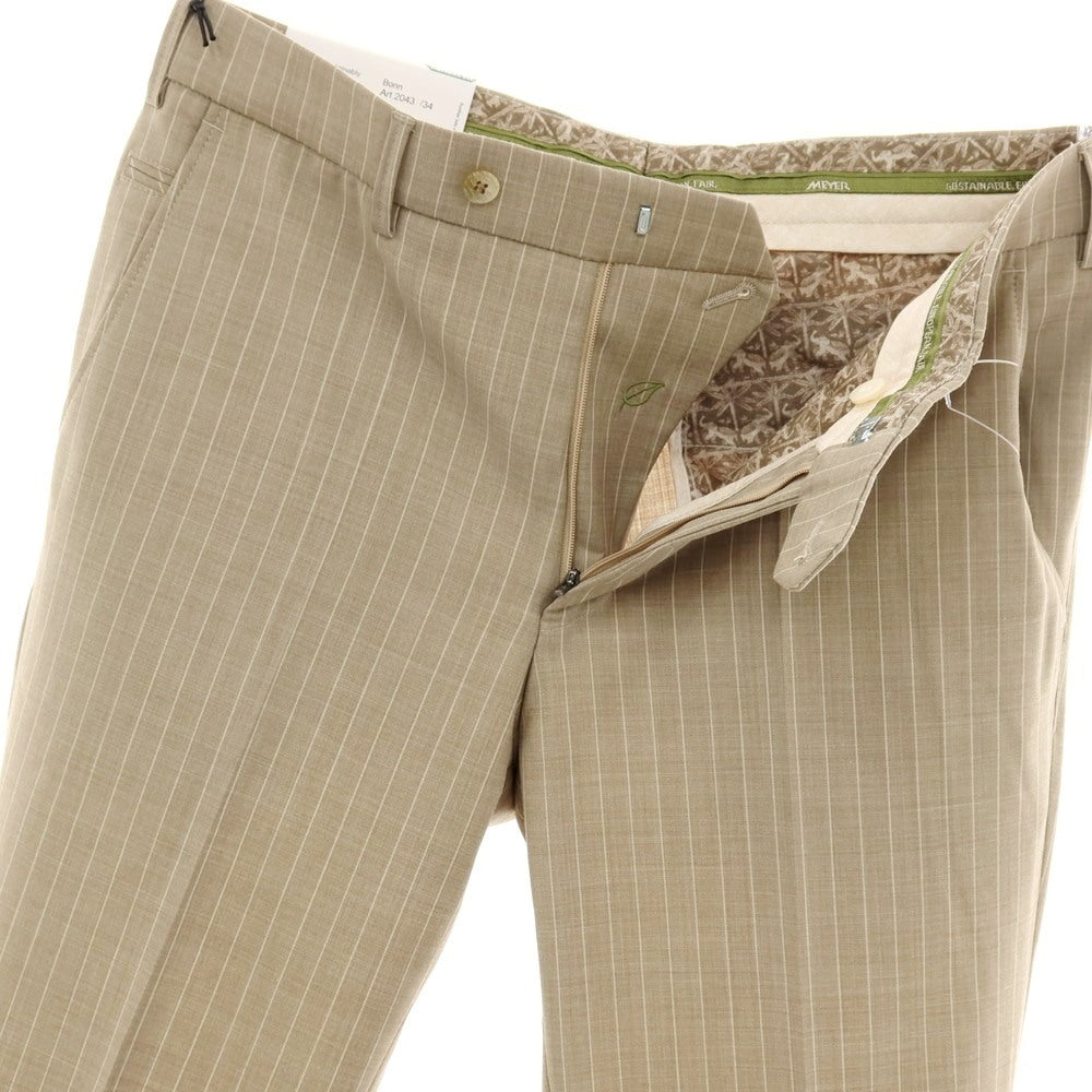 【新品】メイヤー MAYER BONN ストレッチ ポリエステルウール ストライプ ドレススラックスパンツ ベージュ系【 50 】【 状態ランクN 】【 メンズ 】