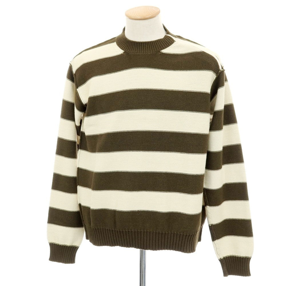 【新品】ヌメロ ヴェントゥーノ N°21 コットンナイロン ボーダー プルオーバーニット オリーブxアイボリー【 46 】【 状態ランクN 】【 メンズ 】