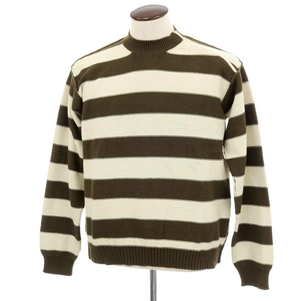 【新品】ヌメロ ヴェントゥーノ N°21 コットンナイロン ボーダー プルオーバーニット オリーブxオフホワイト【 50 】【 状態ランクN 】【 メンズ 】