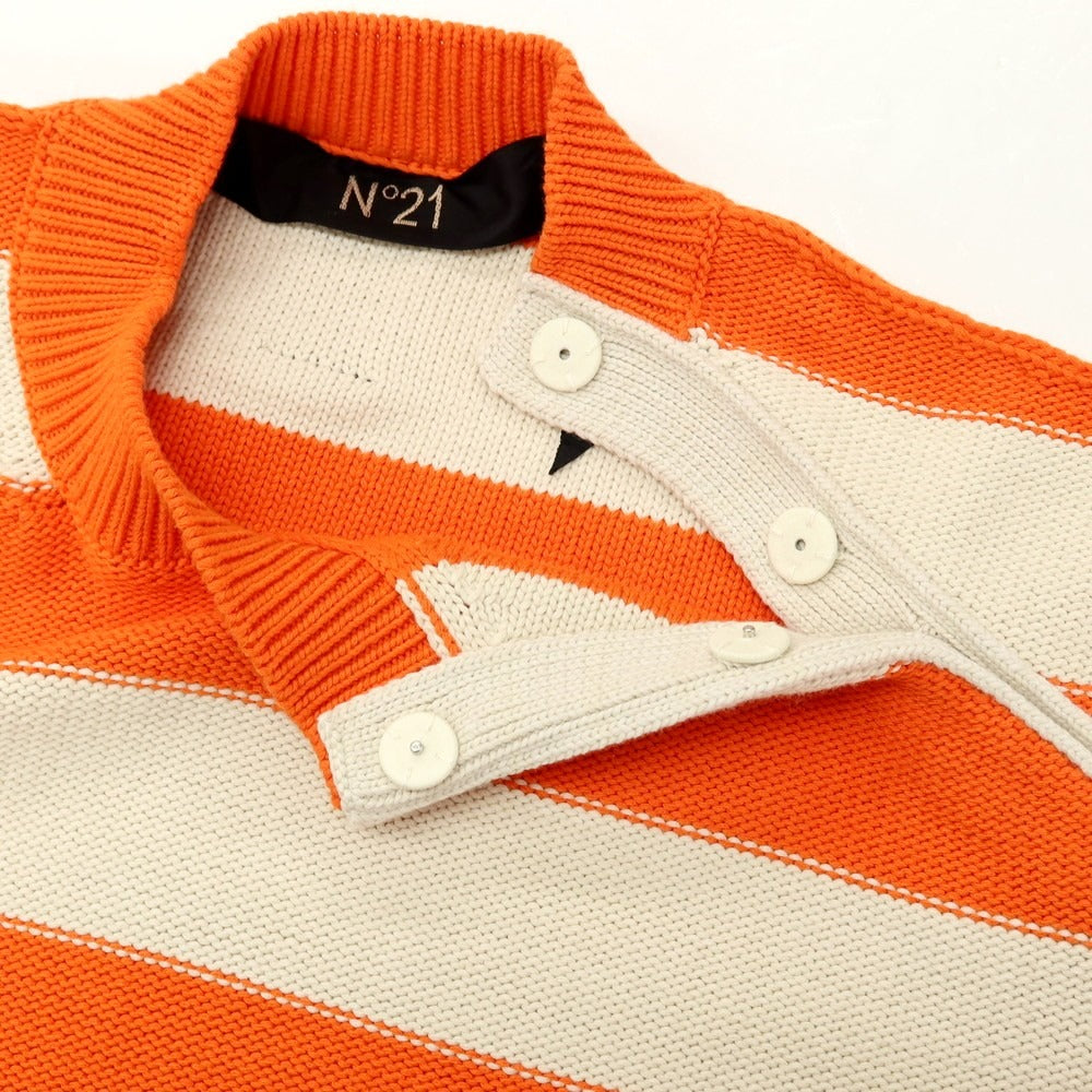 【新品アウトレット】ヌメロ ヴェントゥーノ N°21 コットンナイロン ボーダー プルオーバーニット オレンジxオフホワイト【 46 】【 状態ランクN- 】【 メンズ 】