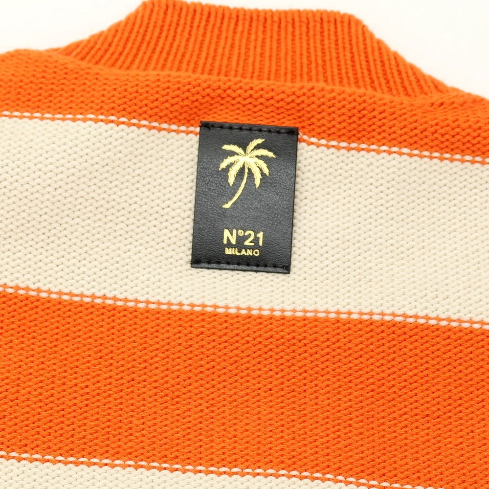 【新品アウトレット】ヌメロ ヴェントゥーノ N°21 コットンナイロン ボーダー プルオーバーニット オレンジxオフホワイト【 46 】【 状態ランクN- 】【 メンズ 】