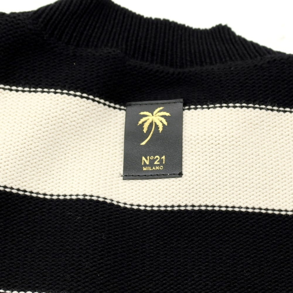 【新品】ヌメロ ヴェントゥーノ N°21 コットンナイロン ボーダー プルオーバーニット ブラックxオフホワイト【 46 】【 状態ランクN 】【 メンズ 】
