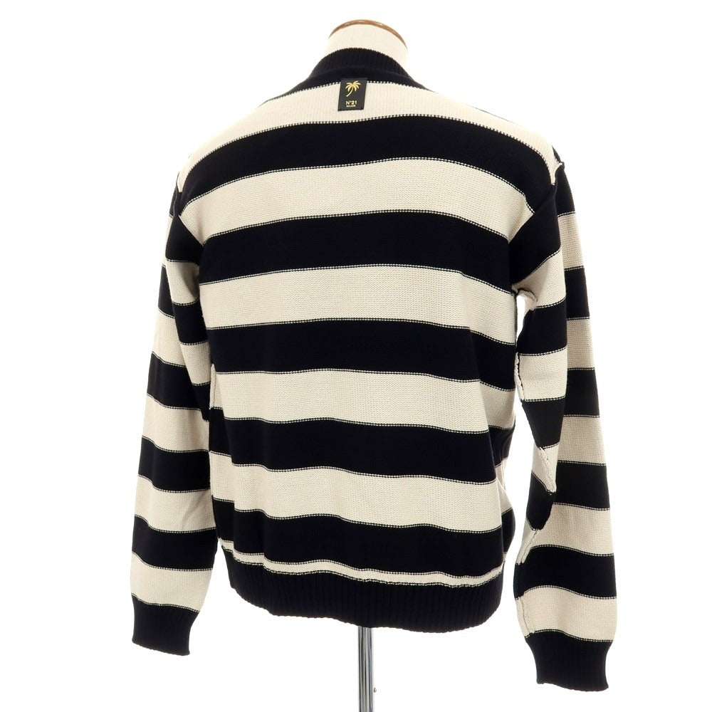 【新品】ヌメロ ヴェントゥーノ N°21 コットンナイロン ボーダー プルオーバーニット ブラックxオフホワイト【 48 】【 状態ランクN 】【 メンズ 】