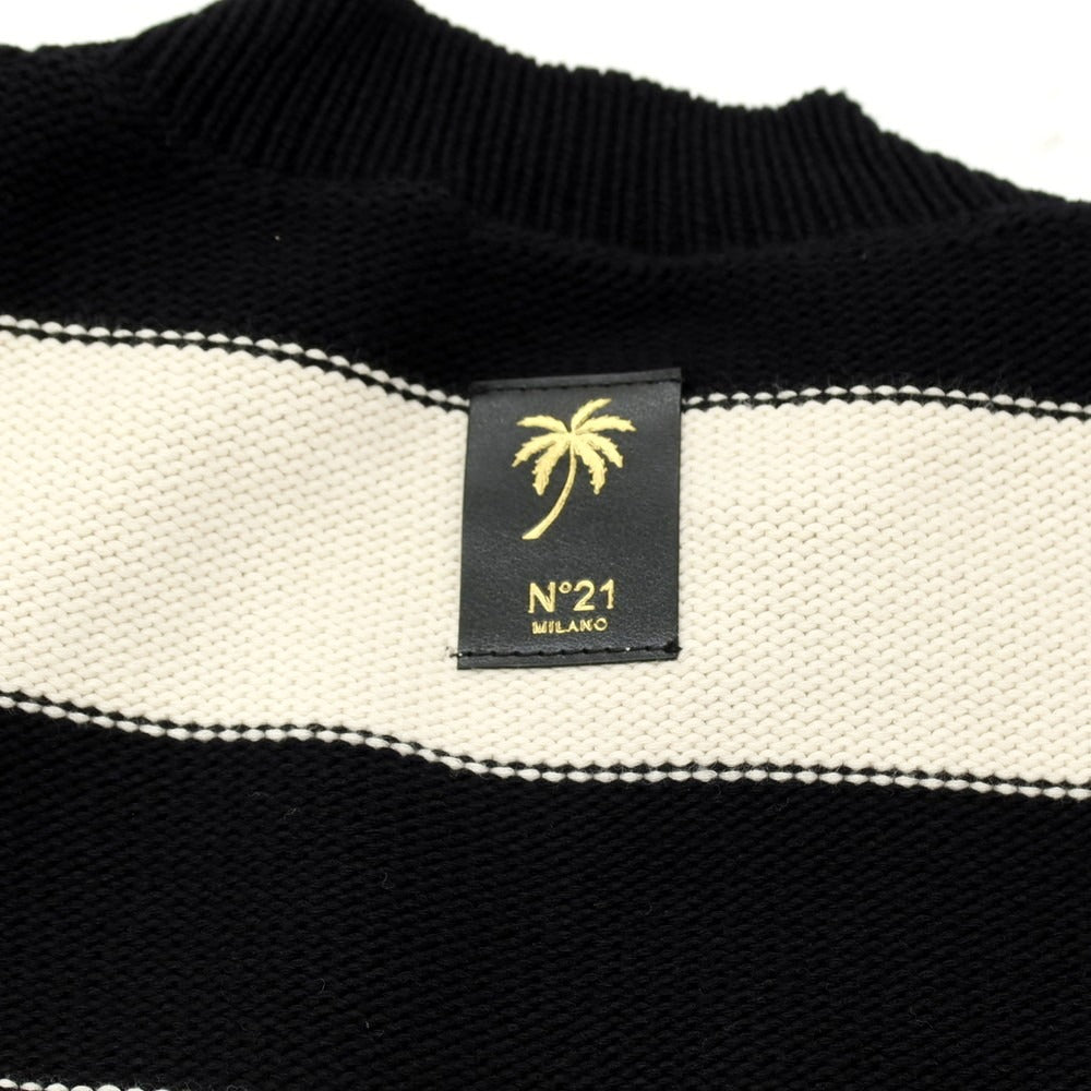 【新品】ヌメロ ヴェントゥーノ N°21 コットンナイロン ボーダー プルオーバーニット ブラックxオフホワイト【サイズ48】【 状態ランクN 】【 メンズ 】