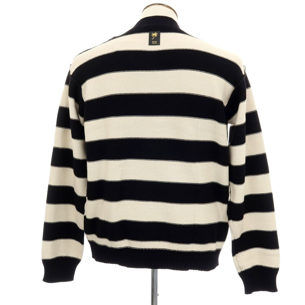 【新品】ヌメロ ヴェントゥーノ N°21 コットンナイロン ボーダー プルオーバーニット ブラックxオフホワイト【 50 】【 状態ランクN 】【 メンズ 】