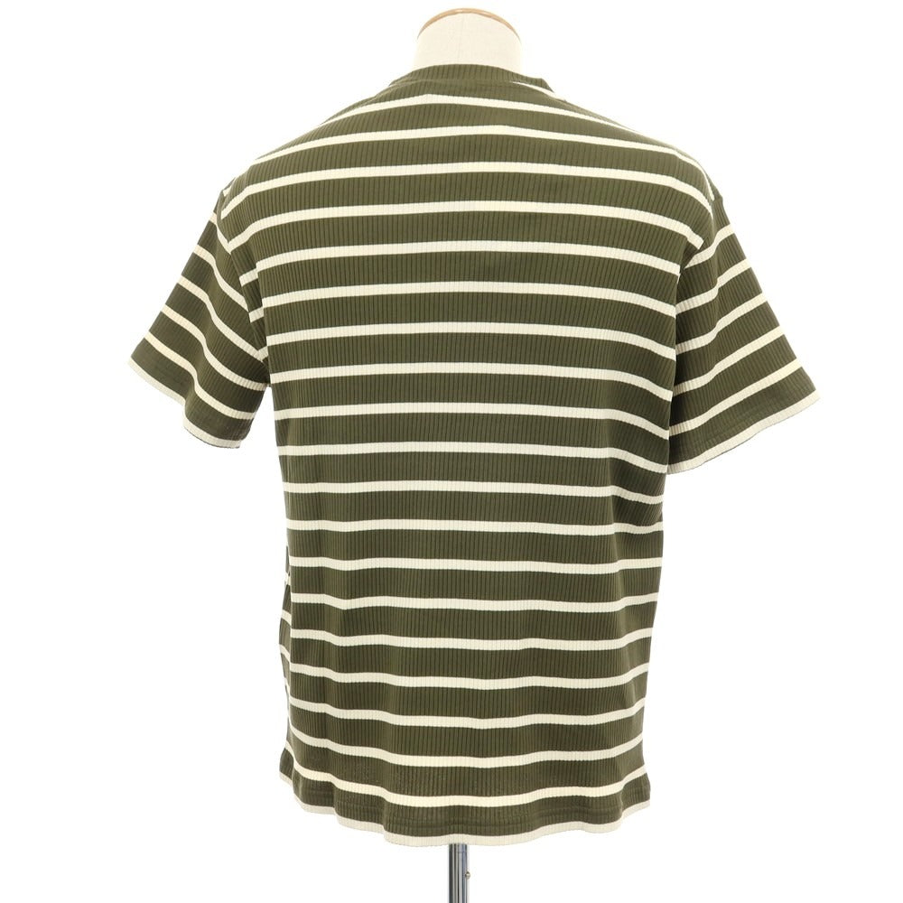 【新品】ヌメロ ヴェントゥーノ N°21 コットンジャージー ボーダー クルーネック リブ ポケット 半袖Tシャツ オリーブxアイボリー【 S 】【 状態ランクN 】【 メンズ 】