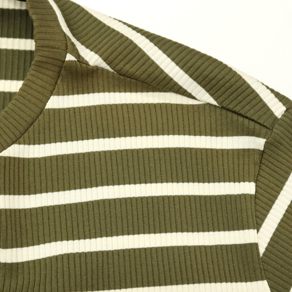 【新品アウトレット】ヌメロ ヴェントゥーノ N°21 コットンジャージー ボーダー クルーネック リブ ポケット 半袖Tシャツ オリーブxアイボリー【 M 】【 状態ランクN- 】【 メンズ 】