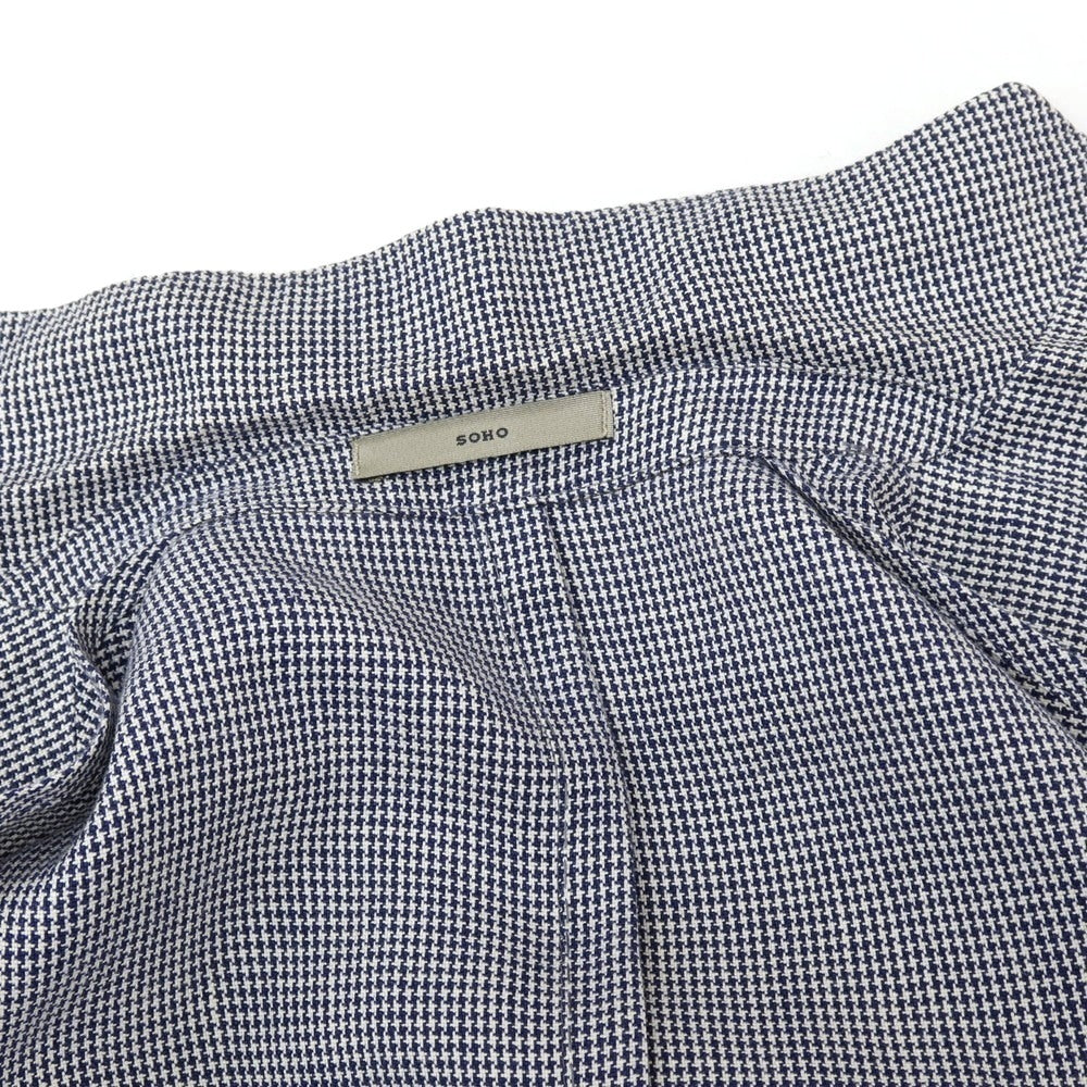 【中古】ボリオリ BOGLIOLI SOHO リネン ハウンドトゥース 3B テーラードジャケット ネイビーxホワイト【サイズ42】【 状態ランクC 】【 メンズ 】