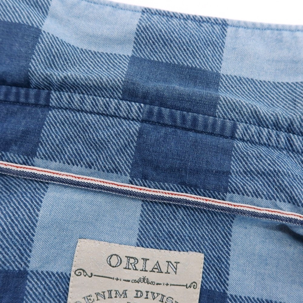 【中古】オリアン ORIAN コットン チェック ホリゾンタルカラー カジュアルシャツ ブルー系【サイズS】【 状態ランクB 】【 メンズ 】