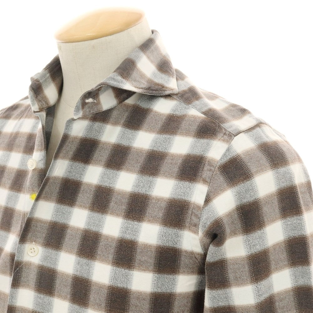 【中古】ジャンネット giannetto コットン チェック カッタウェイ カジュアルシャツ ブラウンxホワイト【サイズ36】【 状態ランクC 】【 メンズ 】