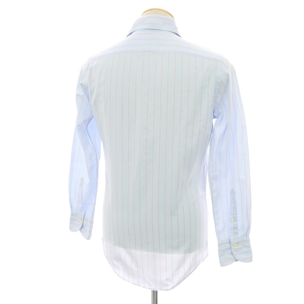 【中古】フィナモレ Finamore コットン ストライプ ホリゾンタルカラー カジュアルシャツ ライトブルーxピンク【サイズ表記なし(XS位)】【 状態ランクC 】【 メンズ 】