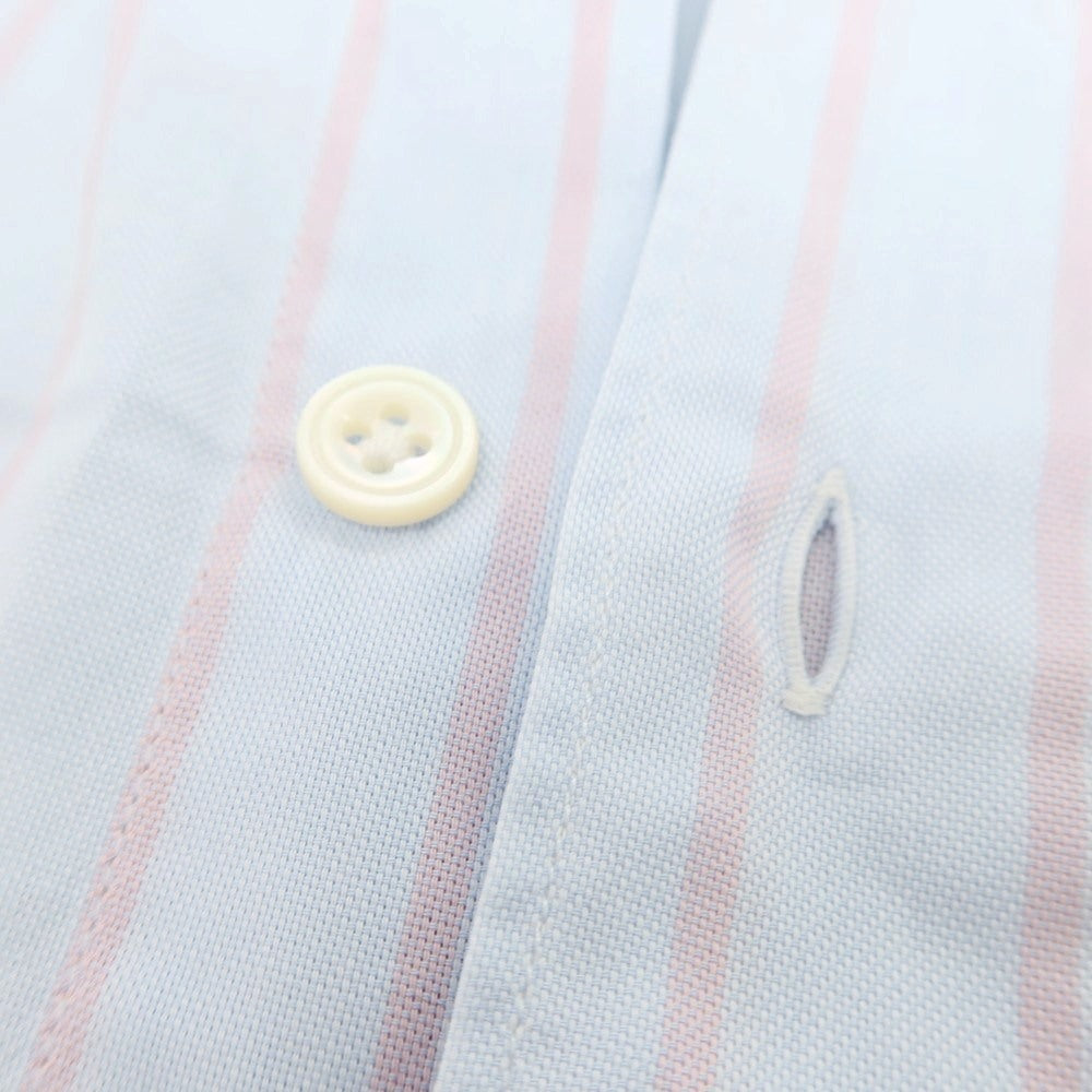 【中古】フィナモレ Finamore コットン ストライプ ホリゾンタルカラー カジュアルシャツ ライトブルーxピンク【サイズ表記なし(XS位)】【 状態ランクC 】【 メンズ 】